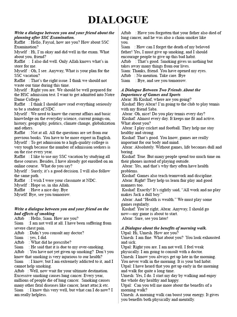 Dialogue Test Exam 2025 | PDF