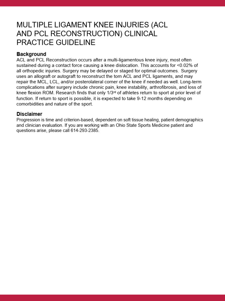 ACL and PCL Reconstruction Guidelines | PDF | Knee | Physical Therapy