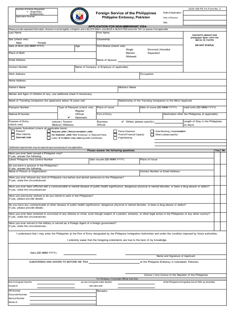 Non-Immigrant Visa Application Form | PDF | Immigration Law | Human ...