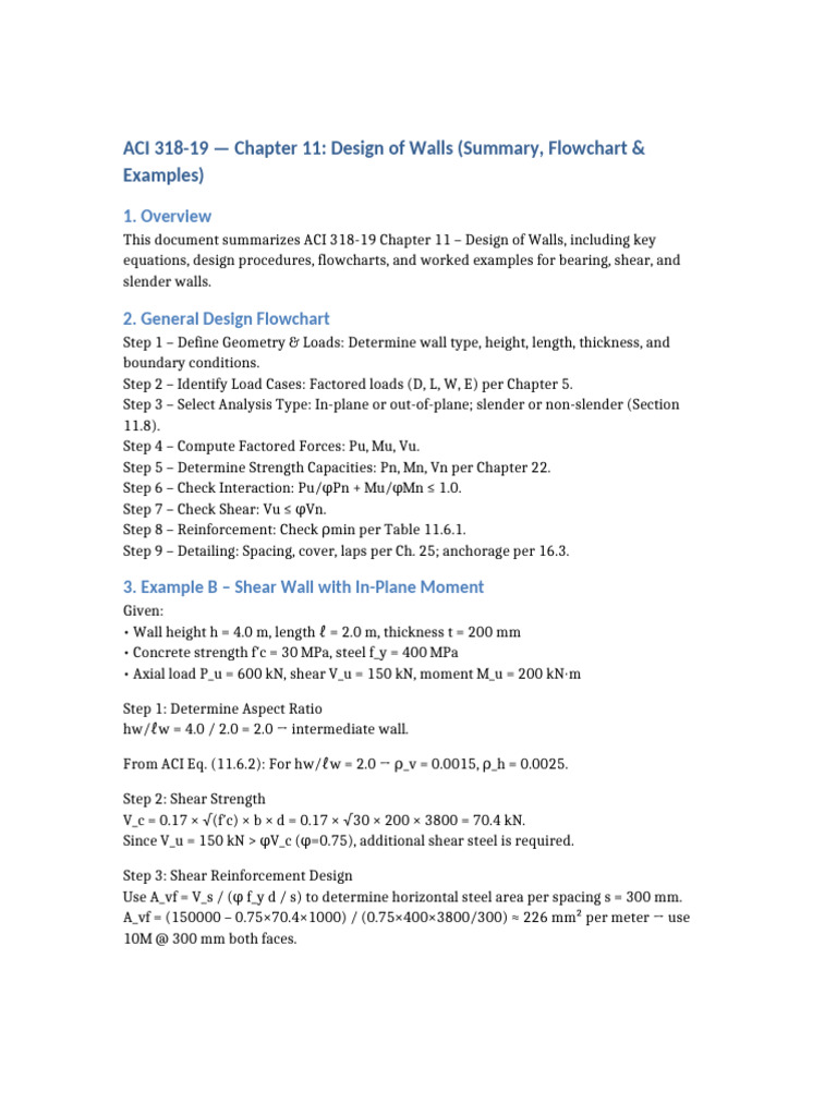 ACI 318-19 Wall Design Summary | PDF | Shear Stress | Bending