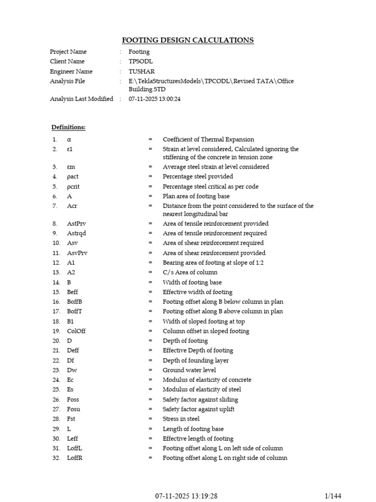 Footing Design Calculations for TPSODL | PDF | Force | Bending