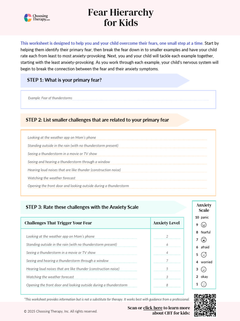 Fear Hierarchy Worksheet for Kids | PDF | Mental Health | Anxiety