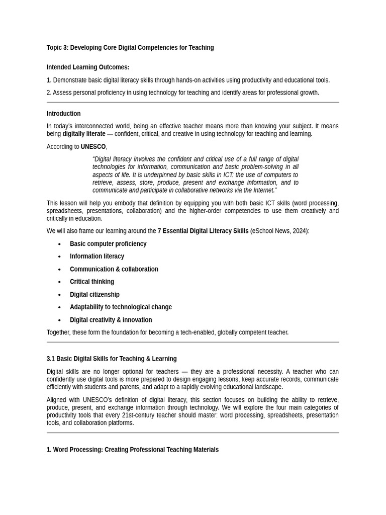 Digital Competencies for Effective Teaching | PDF | Multimedia ...