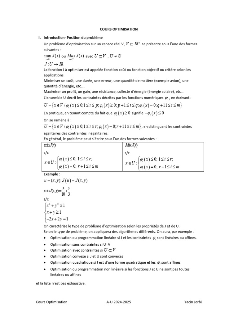 Cours d'Optimisation 2024-2025 | PDF | Optimisation mathématique ...