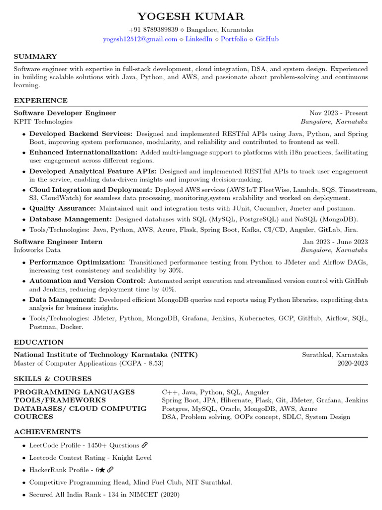 Full-Stack Developer Profile: Yogesh Kumar | PDF | Amazon Web Services ...