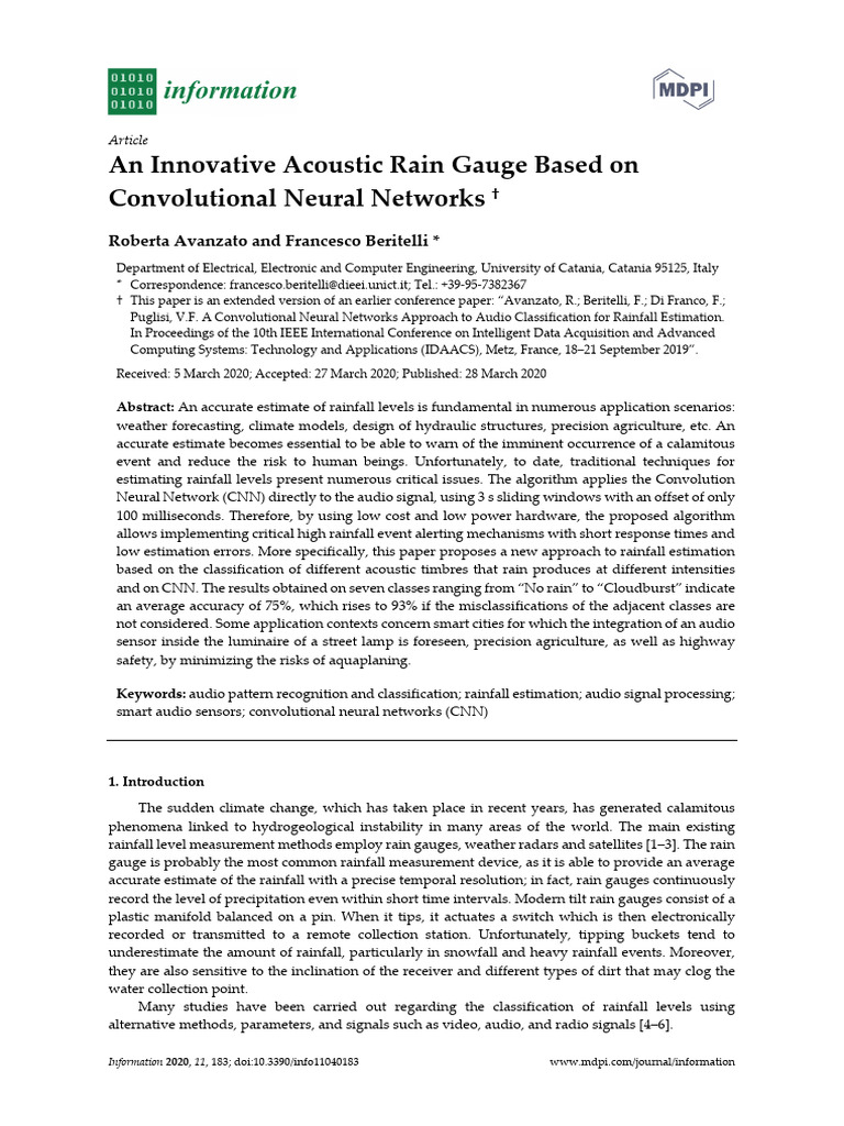 Acoustic Rain Gauge Using CNNs | PDF | Amplitude | Pitch (Music)