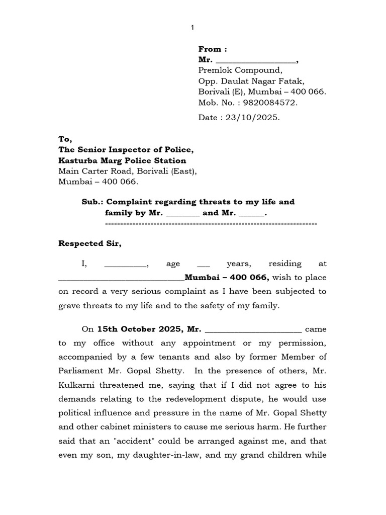 Letter To Police Station | PDF | Justice | Crime & Violence