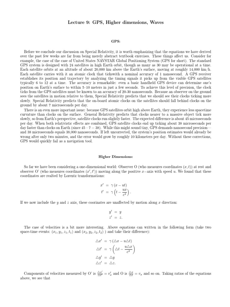 Lecture 9 | PDF | Global Positioning System | Special Relativity