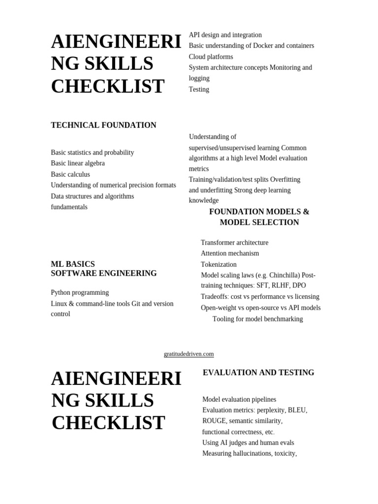 Essential AI Engineering Skills Checklist | PDF | Artificial ...