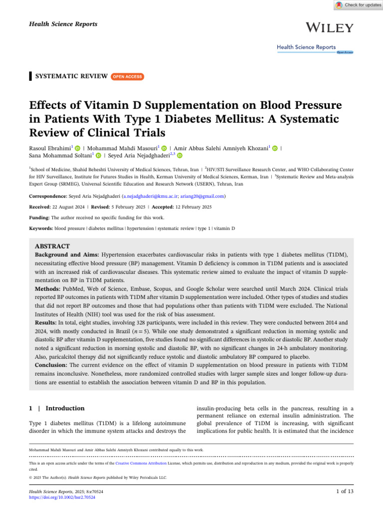 Vitamin D and Blood Pressure in Type 1 Diabetes | PDF | Cardiovascular ...