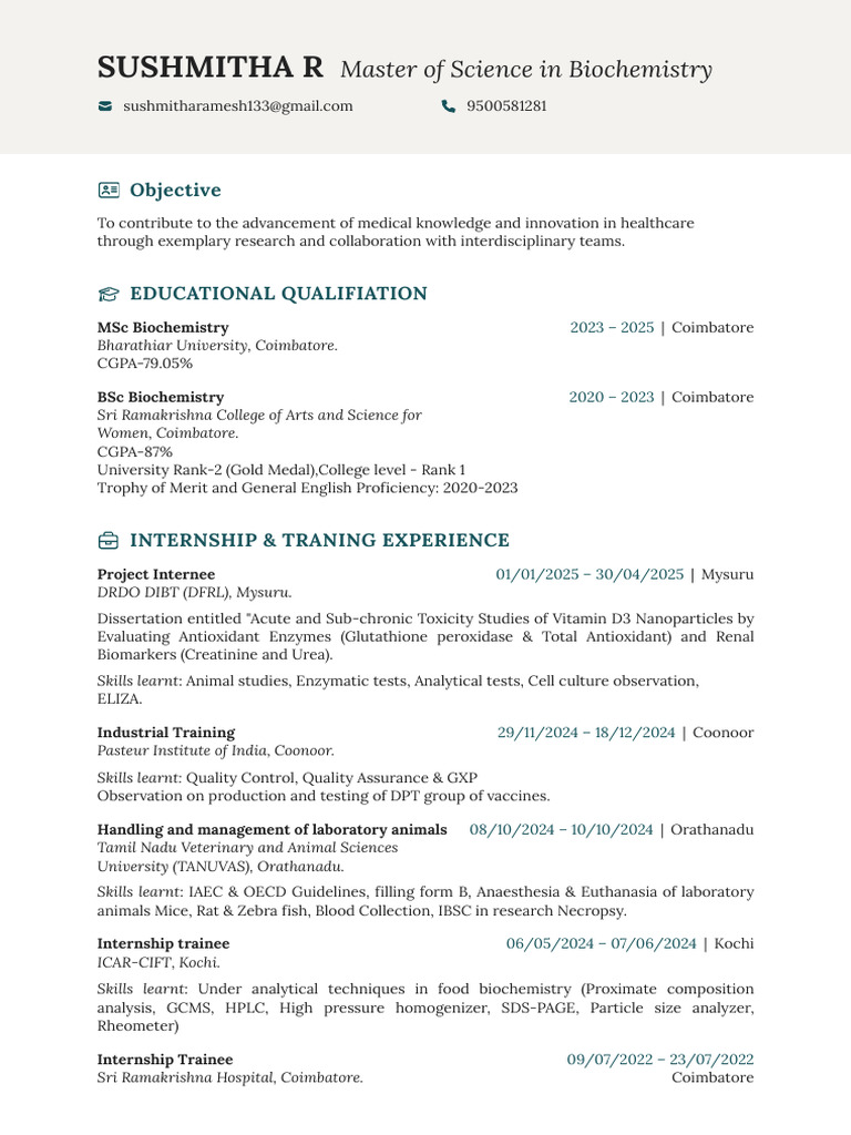 Biochemistry Master's CV and Research Experience | PDF | Biology