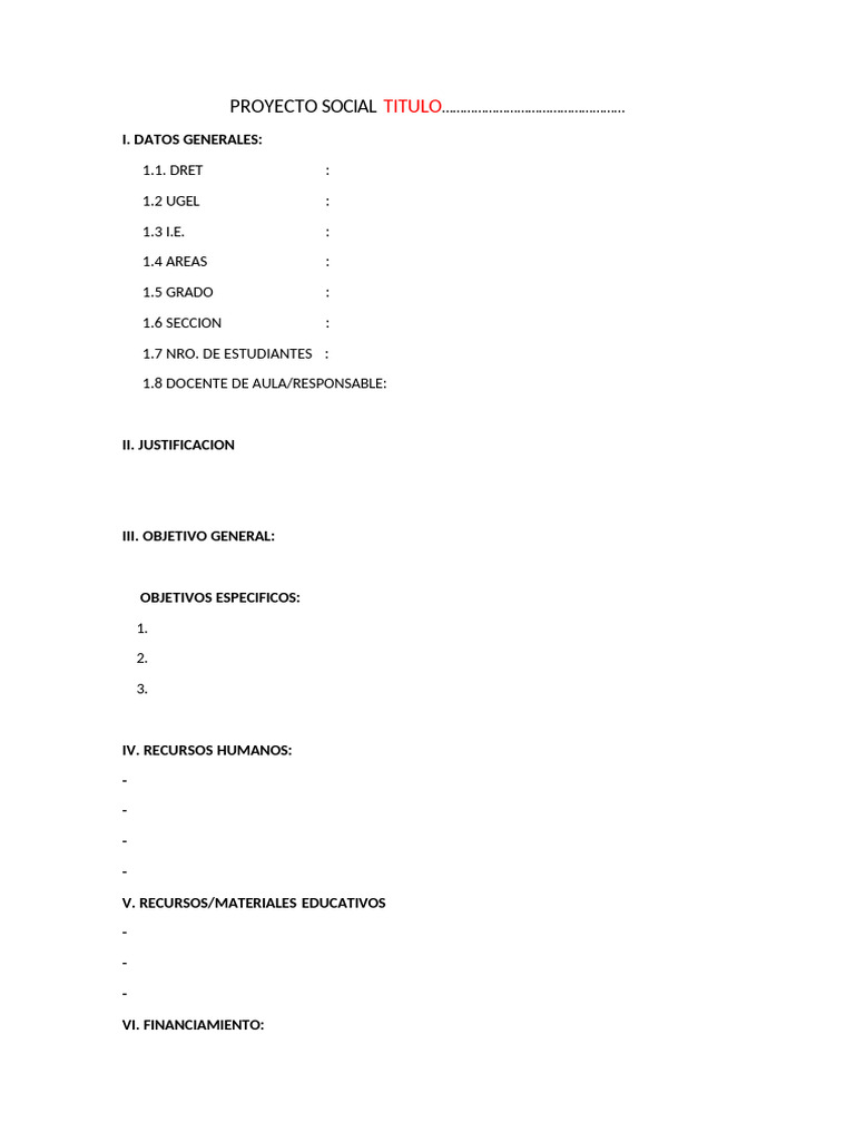 Modelo - Estructura de Un Proyecto Social | PDF