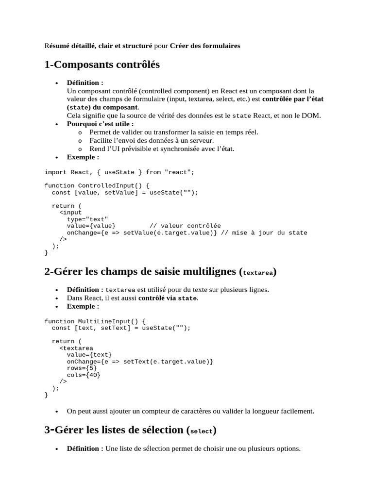Formulaires et API en React : Guide Complet | PDF | Expérience ...