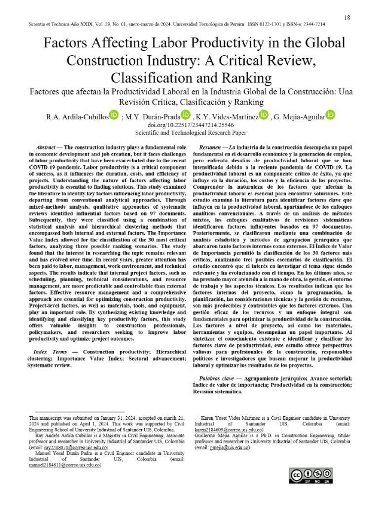 Vista de Factors Affecting Labor Productivity in The Global ...