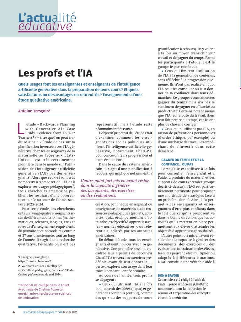 Utilisation de l'IA par les enseignants | PDF | Intelligence ...