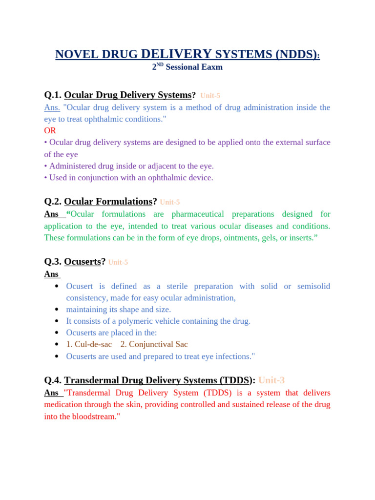 Ocular and Transdermal Drug Delivery Systems | PDF