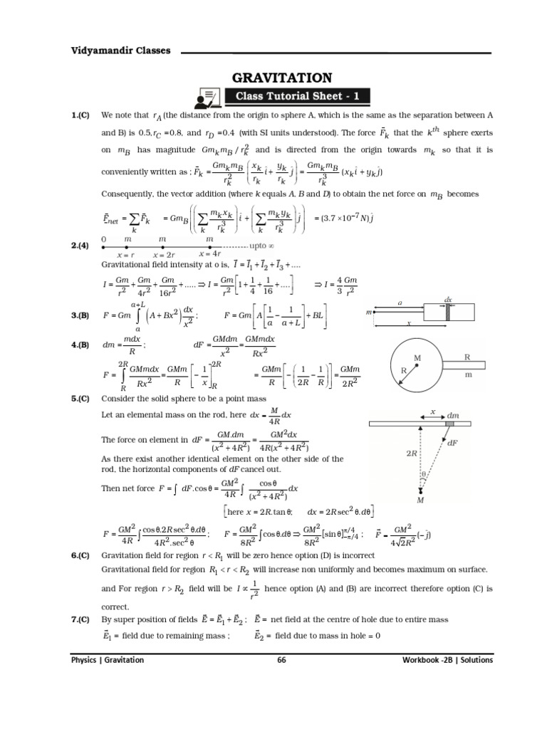 Gravitation Workbook Solutions | PDF | Force | Sphere