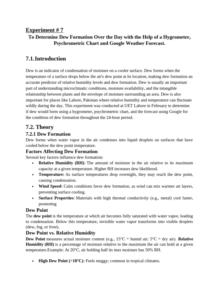 Dew Formation Experiment with Hygrometer | PDF | Humidity | Thermodynamics