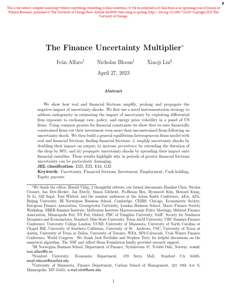 Impact of Financial Frictions on Uncertainty | PDF | Exchange Rate ...