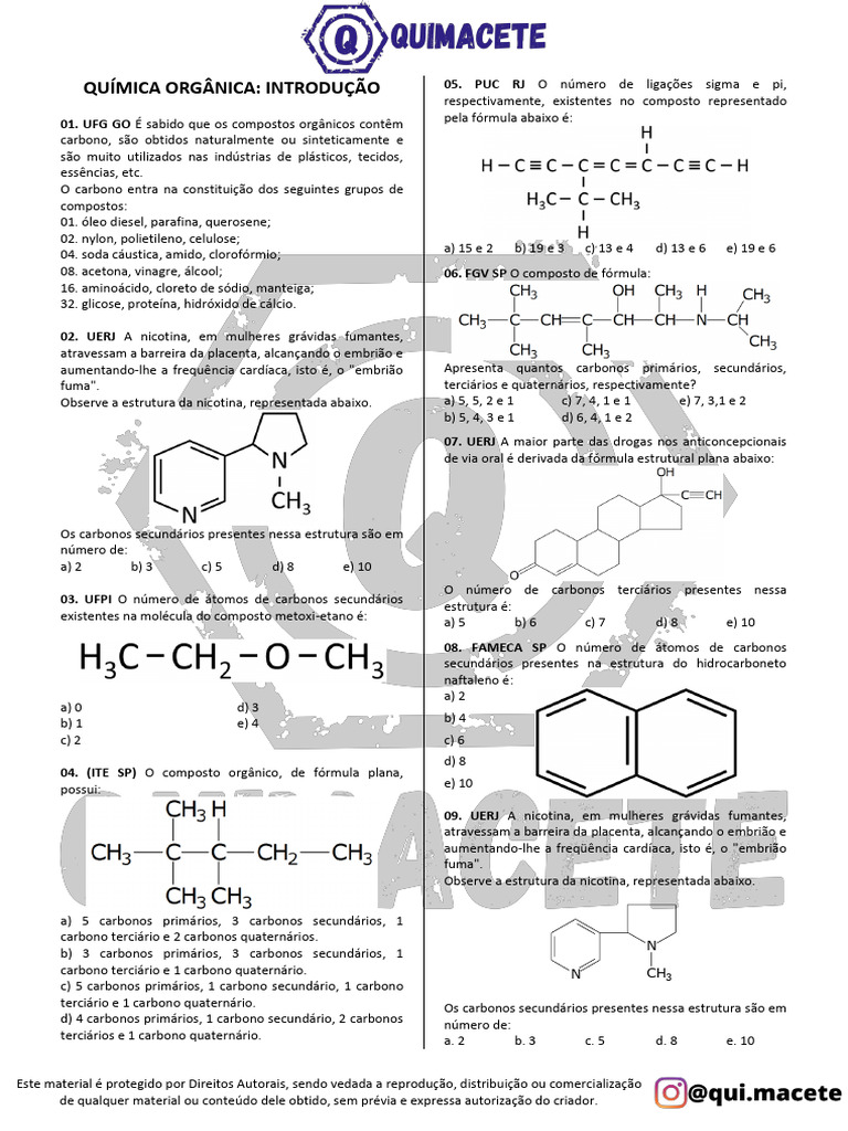 Questões sobre Química Orgânica e Cadeias | PDF | Aromaticidade | Alcano