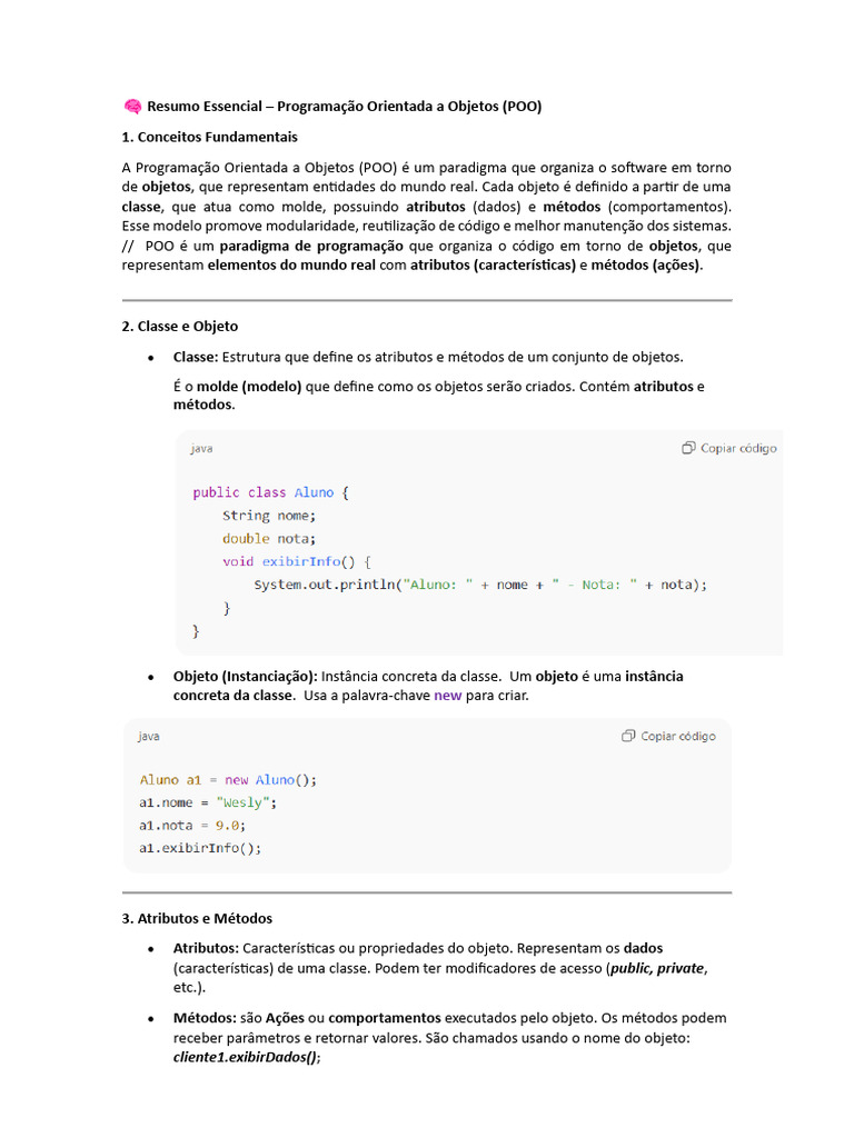 Resumo de Programação Orientada a Objetos | PDF | Classe (programação ...