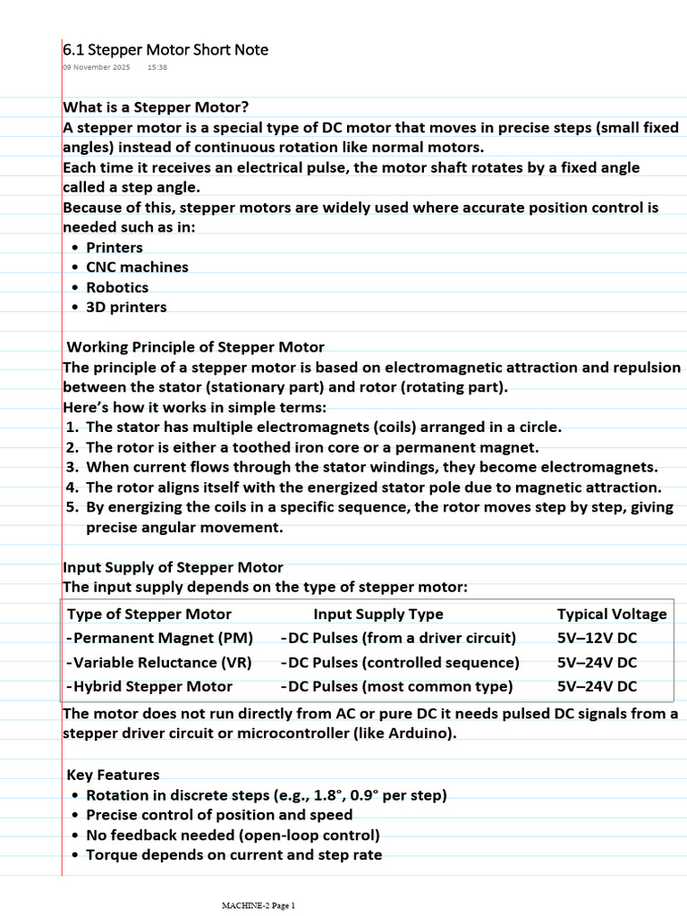 6.1 Stepper Motor Short Note | PDF | Electric Motor | Machines
