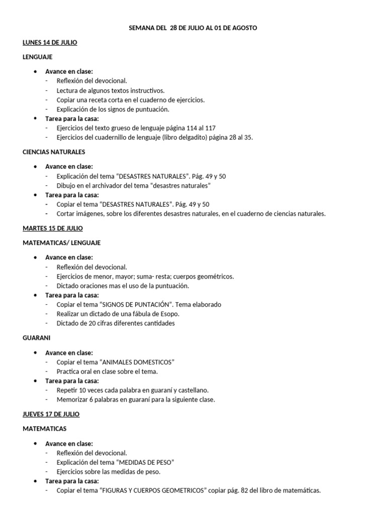 Semana Del 28 de Julio Al 01 de Agosto | PDF | Coma | Puntuación
