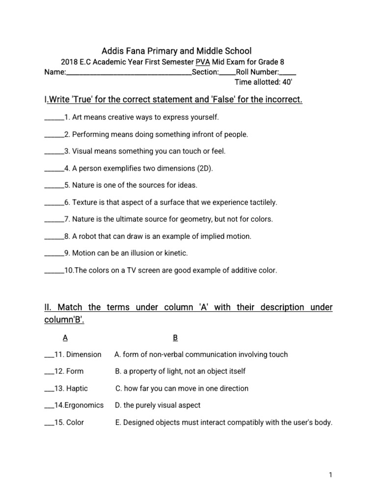 G 8 Pva Mid Exam 2018 | PDF