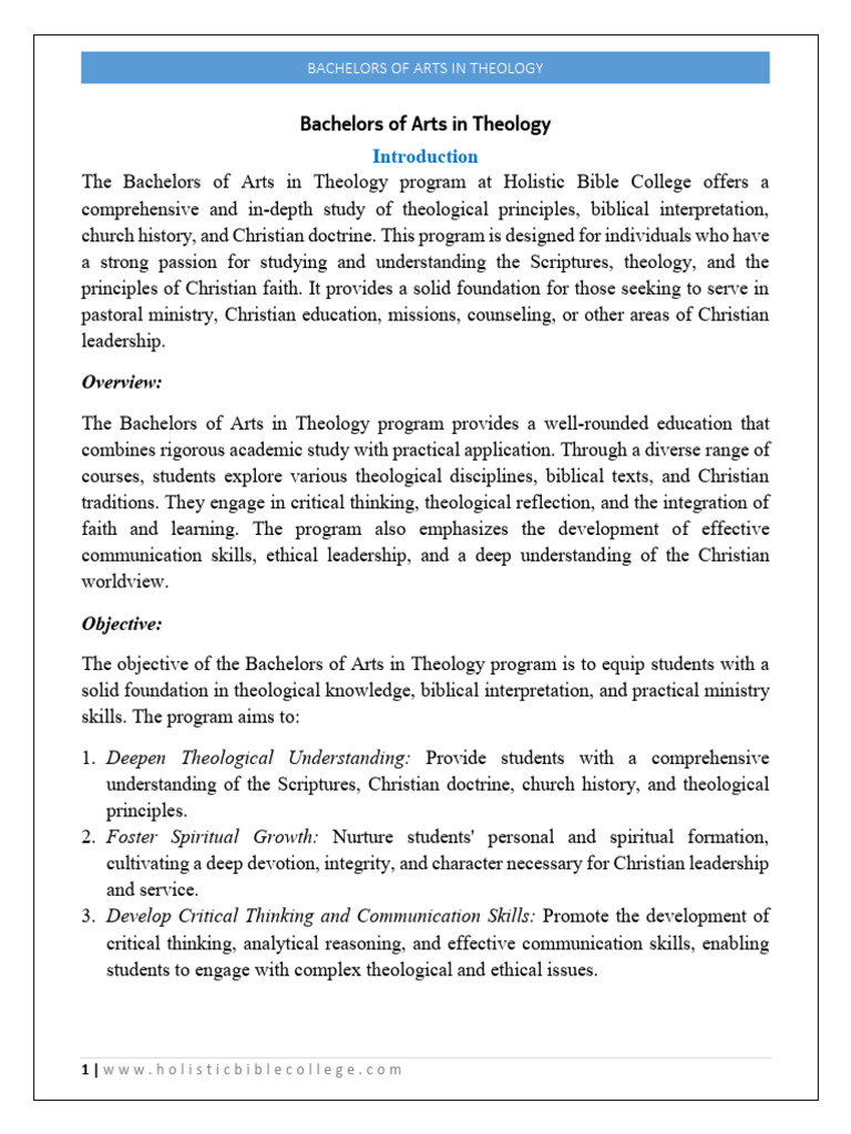 B.A. in Theology Program Overview | PDF | Theology | Bible