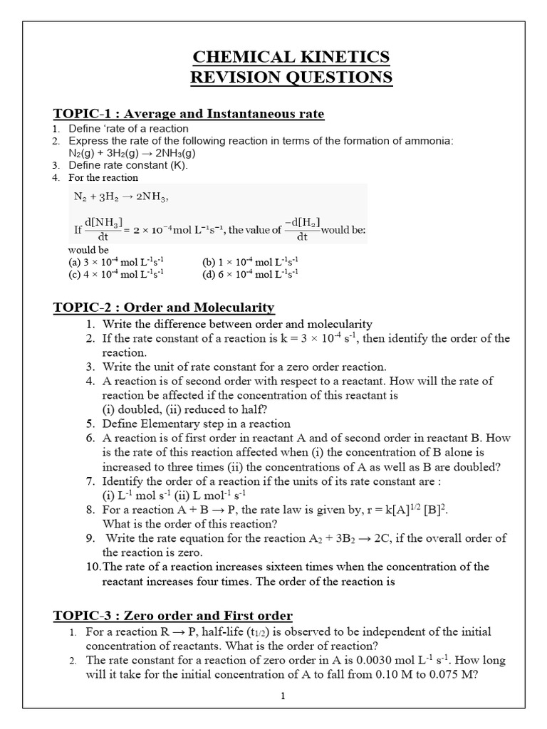 Chemical Kinetics Revision Questions | PDF | Reaction Rate | Reaction ...