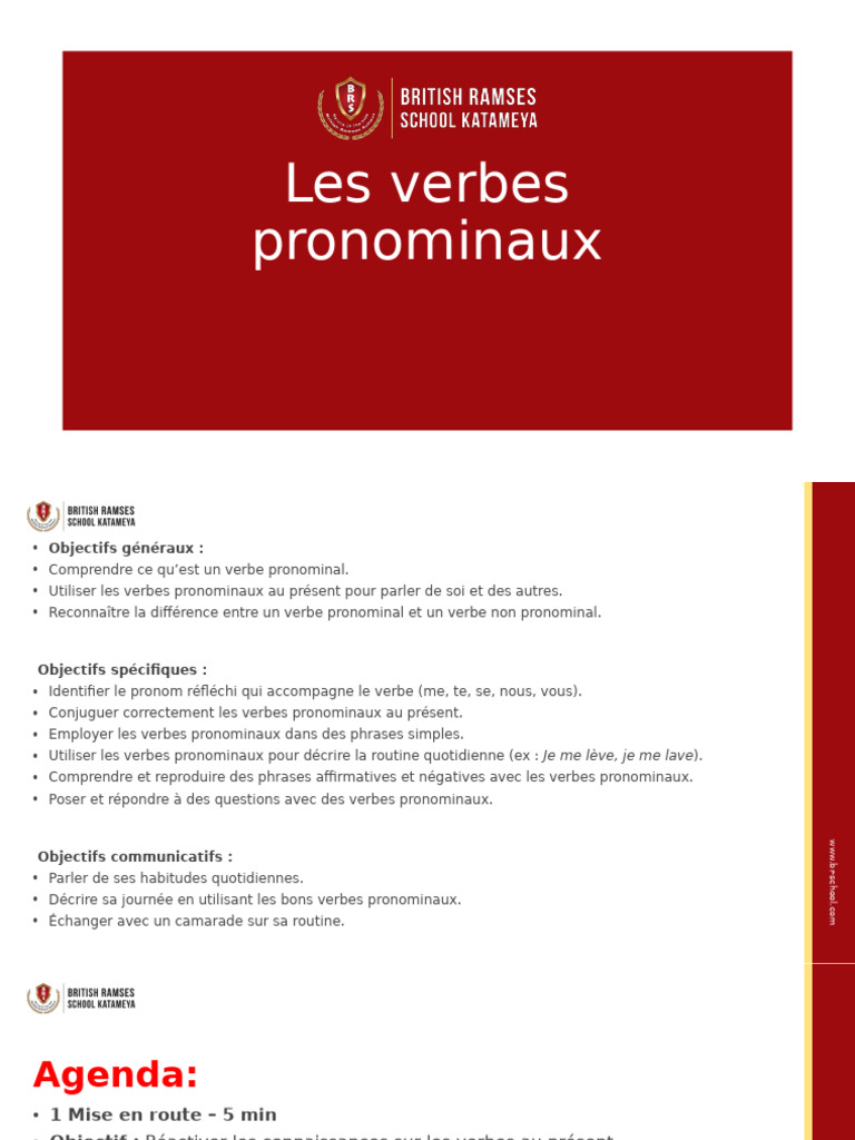 Les Verbes Pronominaux Cours 4TR9RD | PDF | Mécanique du langage ...