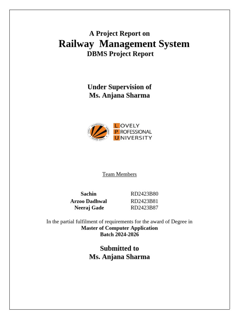 Railway Management System Project Report | PDF | Software Design | Data ...