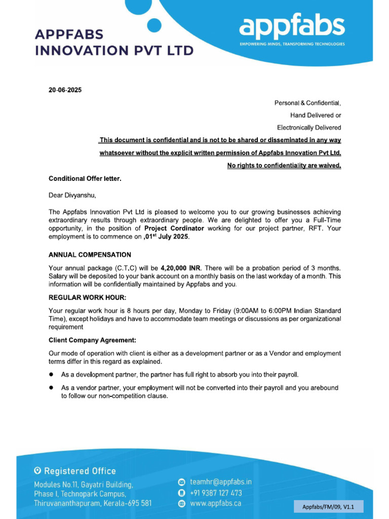Div Offer Letter | PDF