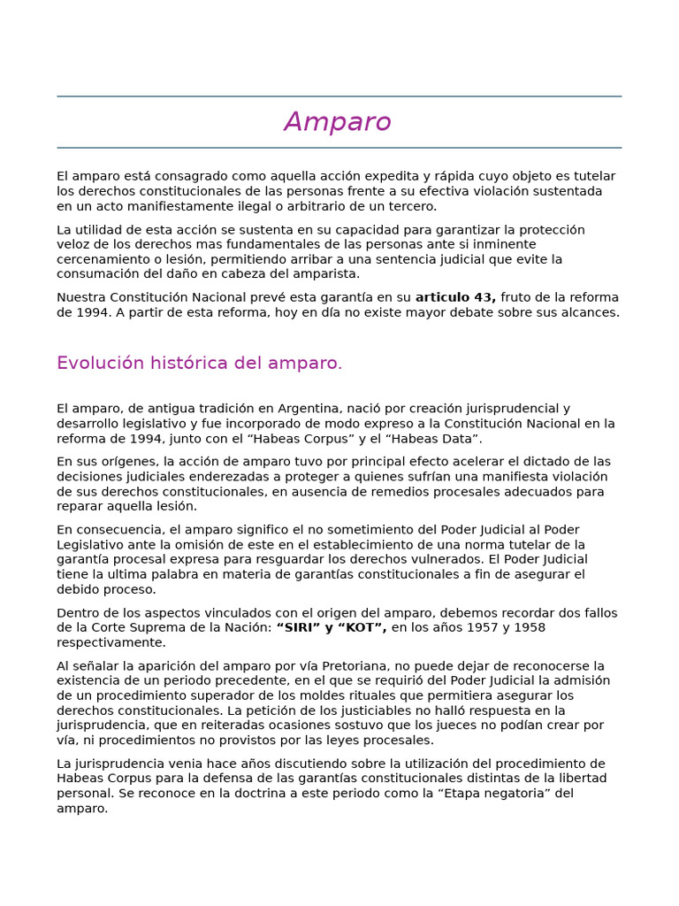 Amparo (Resumen Completo) | PDF | Caso de ley | Habeas corpus