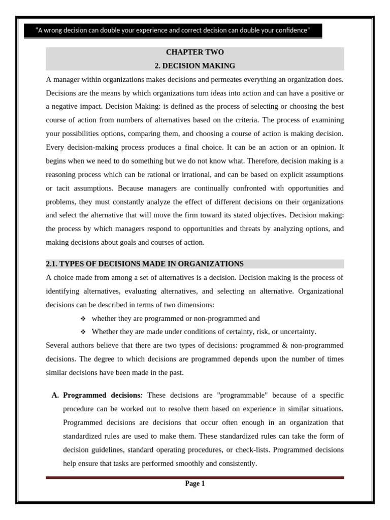Chapter-2 Decision Making | PDF | Decision Making | Risk