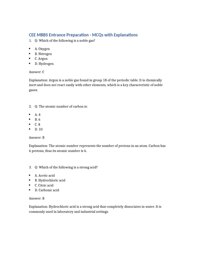 CEE MCQ Explanations | PDF