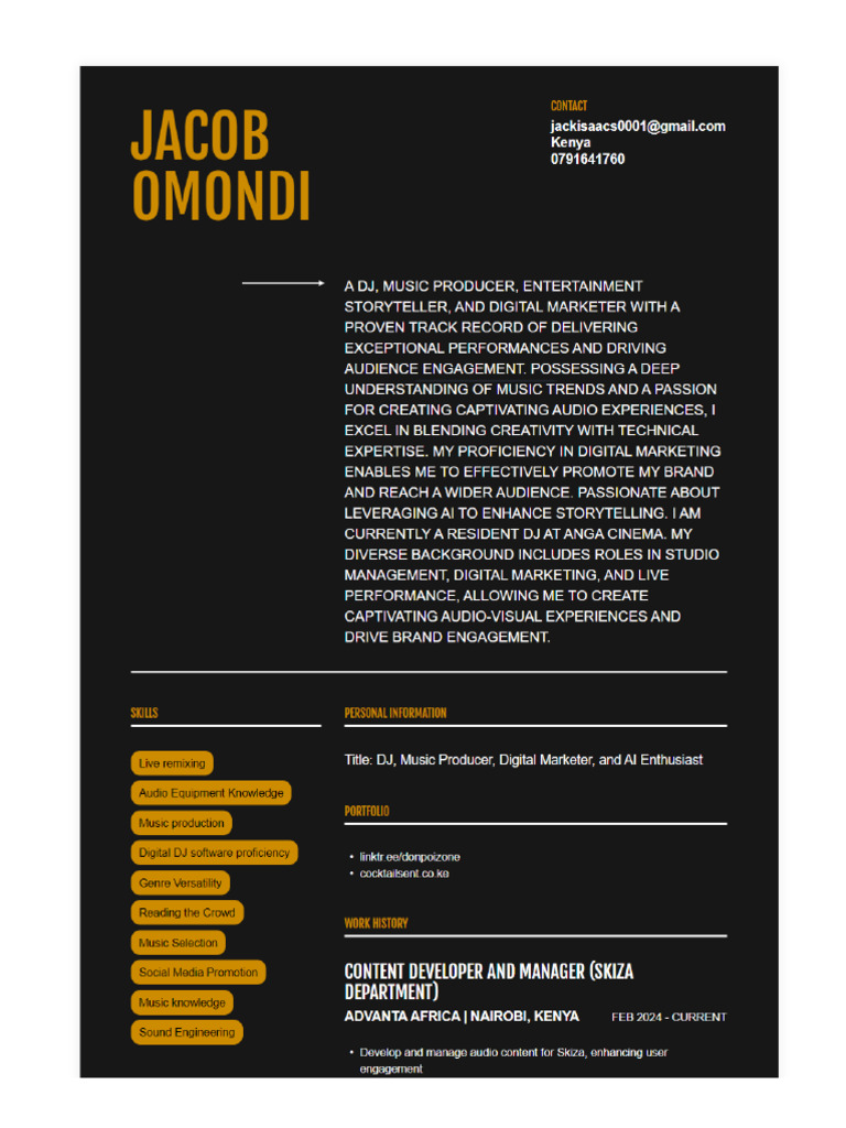 Jacob Omondi CV - 251119 - 114150 | PDF
