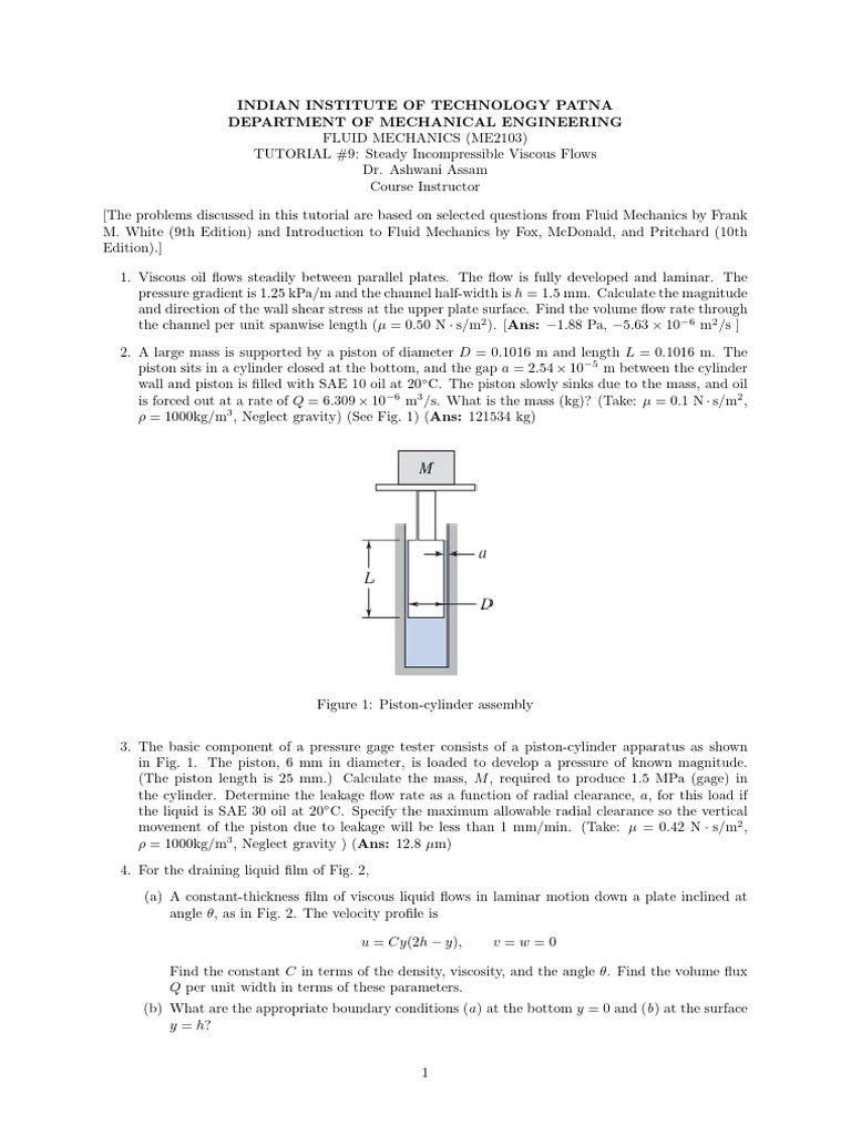 Fluid Mechanics Tutorial on Viscous Flows | PDF | Viscosity | Fluid ...