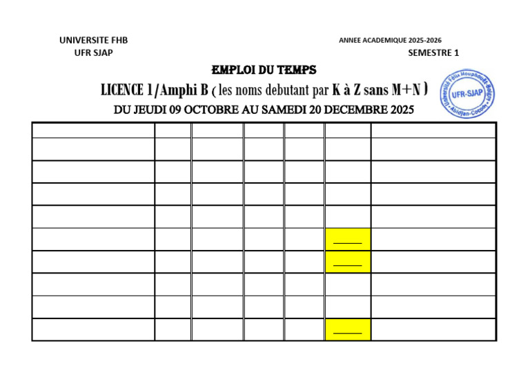 Emploi du temps Licence 1 UFR SJAP 20252026 PDF — free download