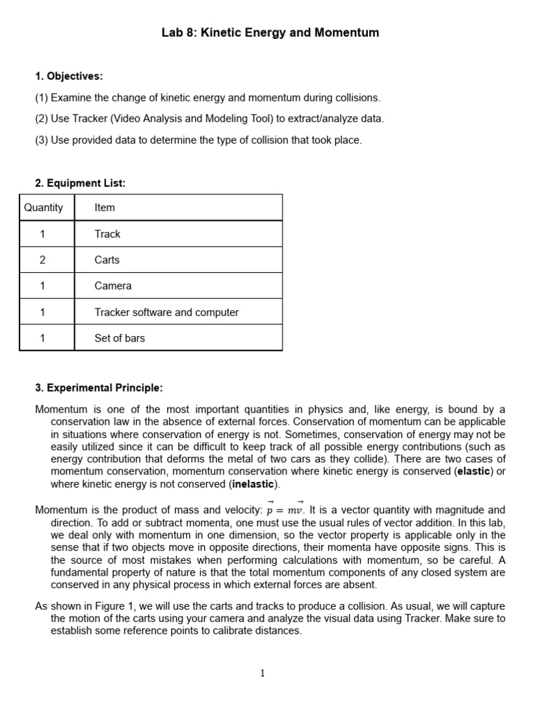 Copy of Lab 8 - Kinetic Energy and Momentum | PDF | Momentum | Collision