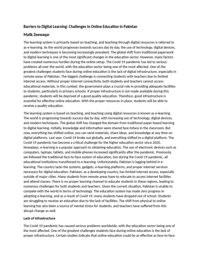 Challenges of Online Education in Pakistan | PDF | Educational ...