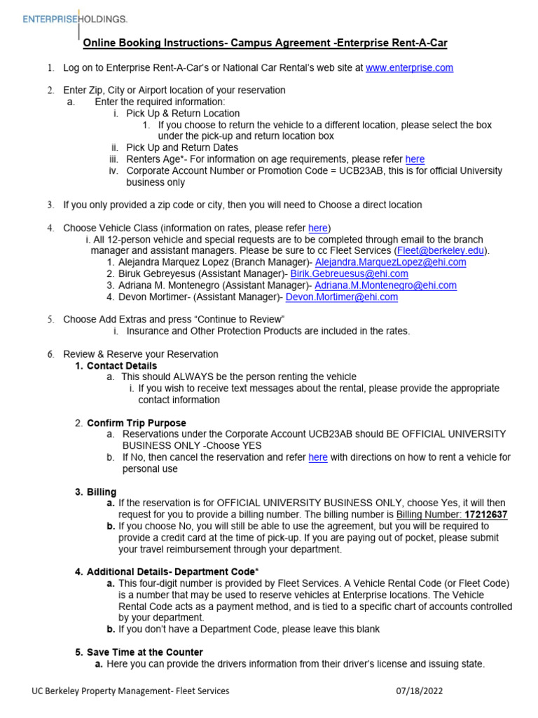UC Berkeley Fleet Services Booking Guide | PDF | Driver's License