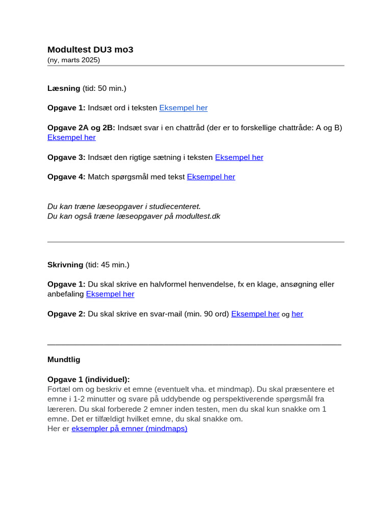3.3 NY - Hvilke Opgaver Er Der Til Modultest (Marts 2025) | PDF
