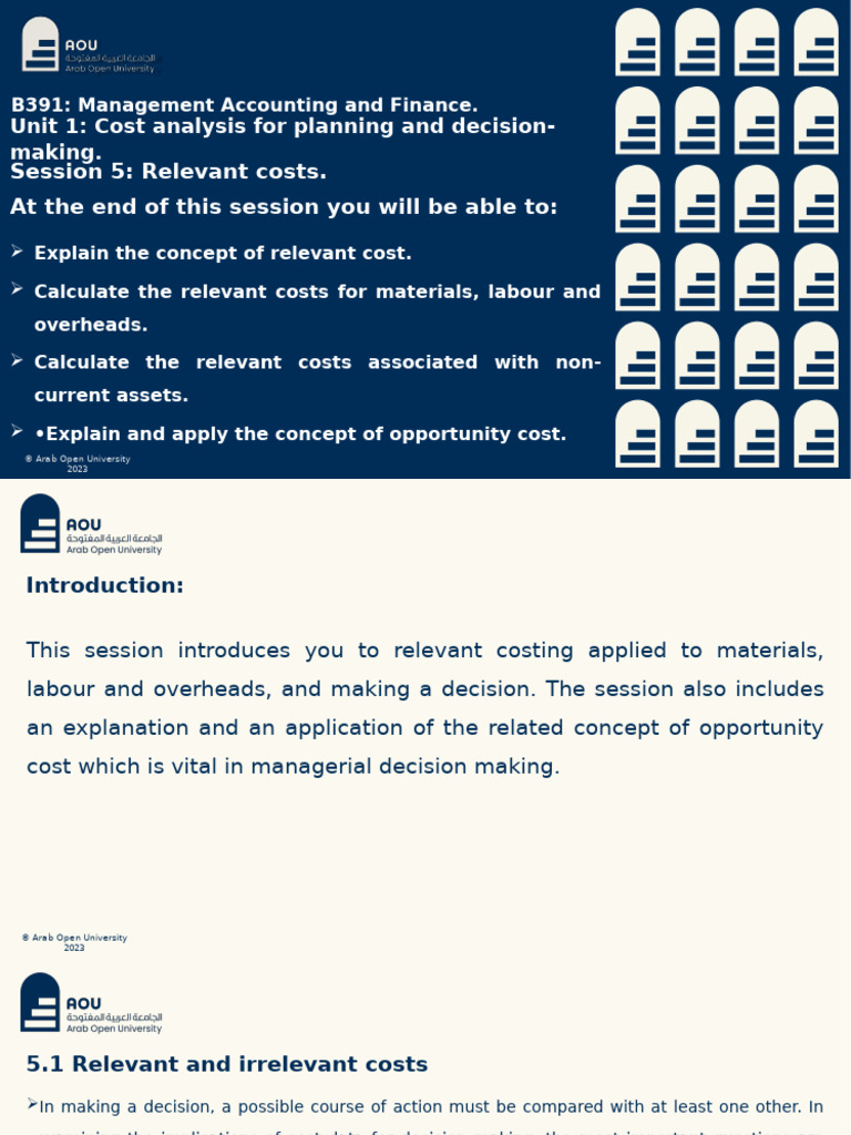 Unit 1 Session 5 - Relevant Costs | PDF | Opportunity Cost | Book Value