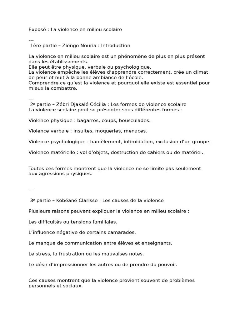 La Violence en Milieu Scolaire | PDF | La violence | Comportement à ...