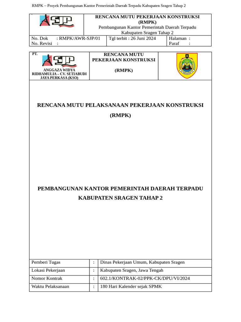 Rencana Mutu Konstruksi Sragen 2024 | PDF