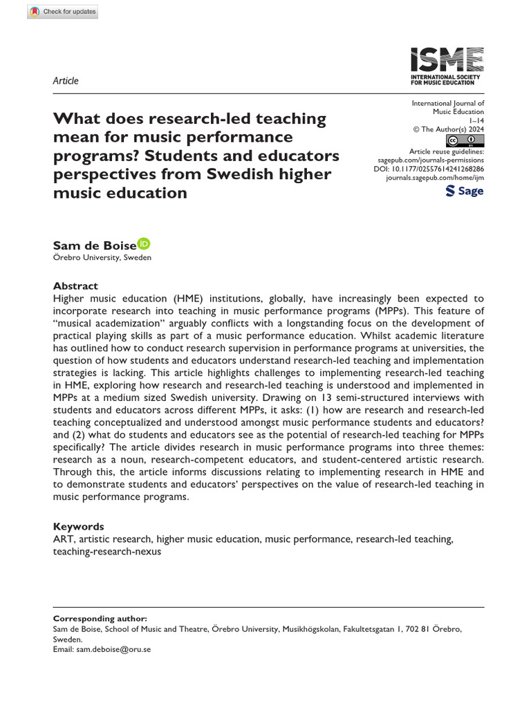 Research-Led Teaching in Music Programs | PDF | Knowledge | Cognitive ...