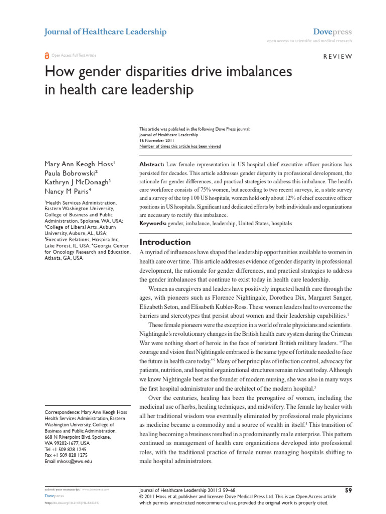 How Gender Disparities Drive Imbalances in Health Care Leadership | PDF ...