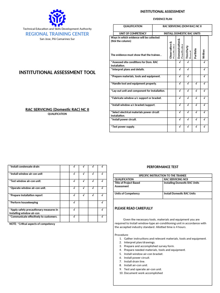RAC Servicing NC II Assessment Guide | PDF | Air Conditioning | Welding