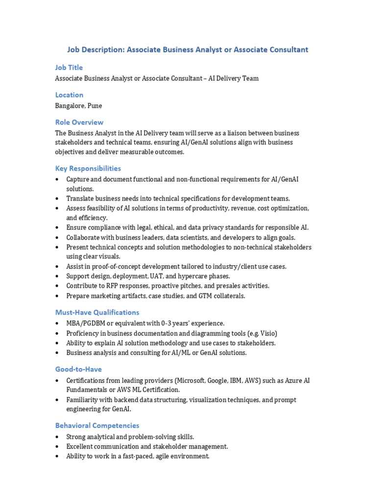 Associate Business Analyst Job in AI | PDF